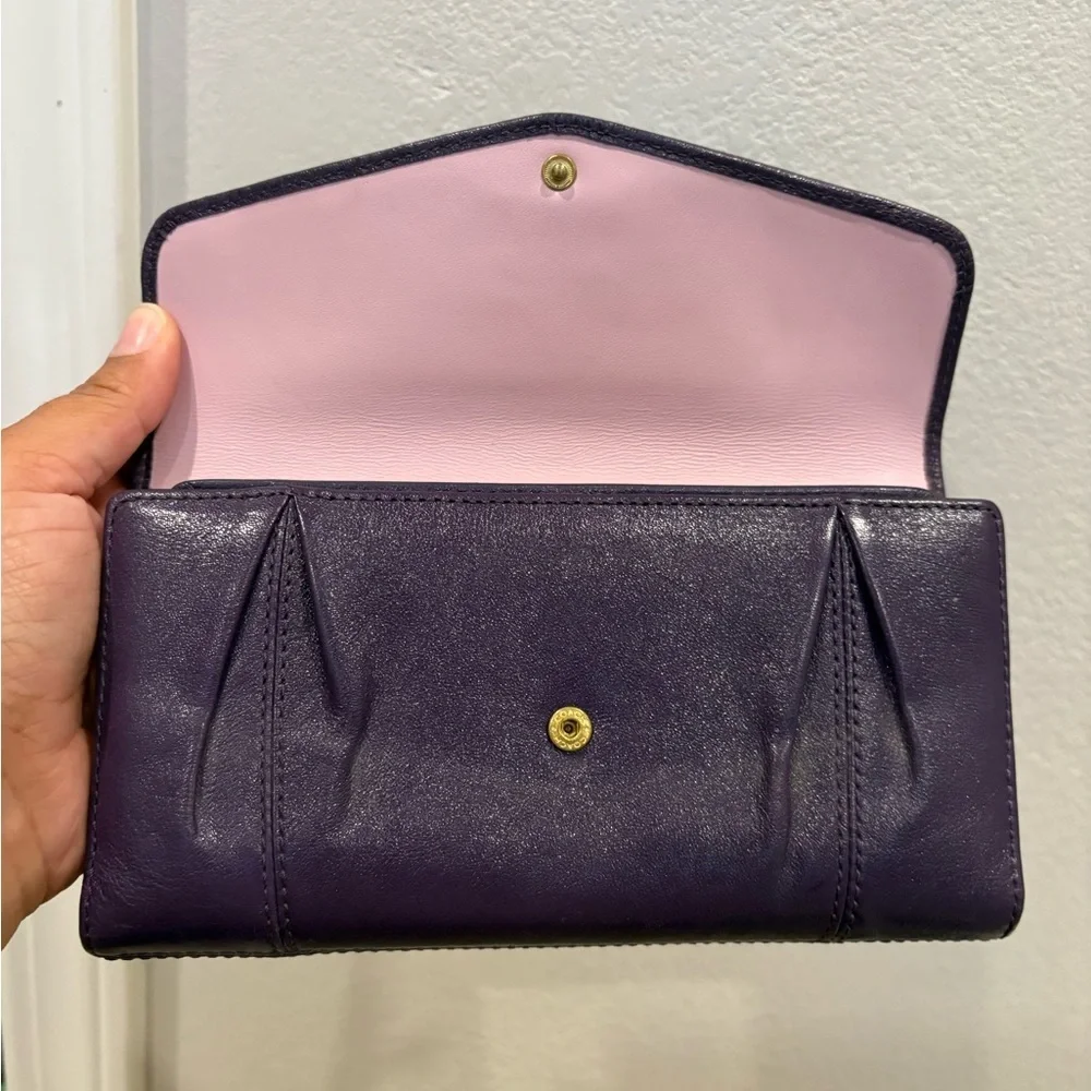 Vintage Coach Madison Leather Tri fold Checkbook Wallet Purple and Pink EUC